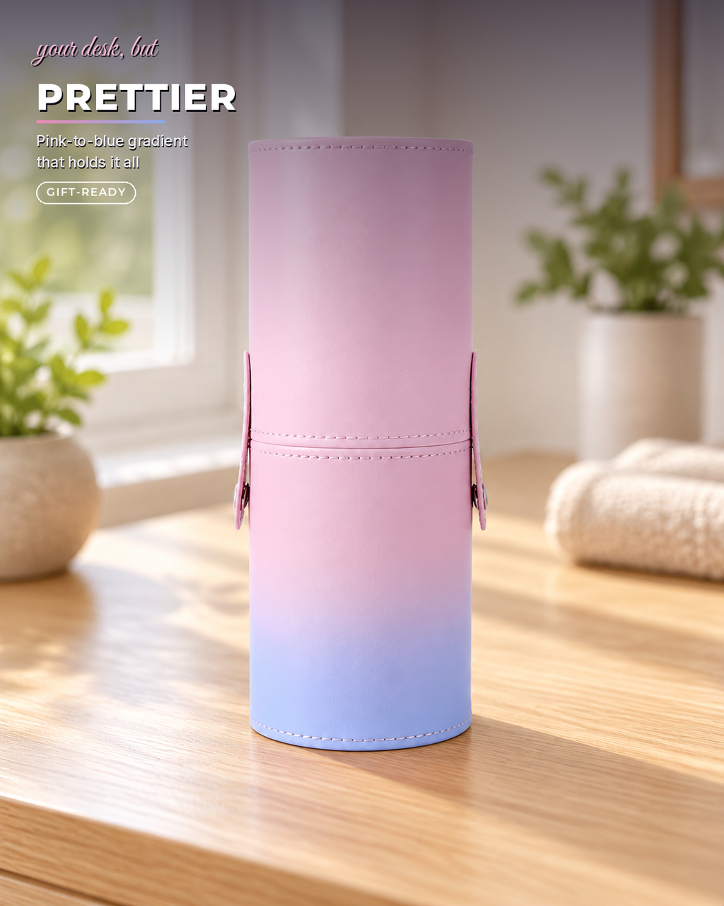 Pink Gradient Makeup Brush Holder Cup