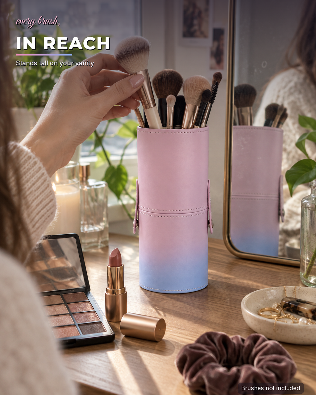 Pink Gradient Makeup Brush Holder Cup